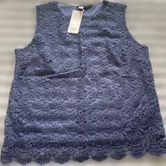 タグ付き新品未使用 UNIQLO 67 Blue レース ノースリーブT L