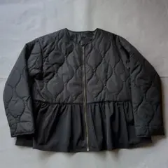 【Rag Out】キルティングノーカラーペプラムジャケット　黒　М