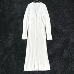 美品 ドゥーズィエムクラス ロングカーディガン コットン リブニット 白 ジレ