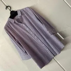 サンプル品ストライプ柄スキッパーシャツ 七分袖