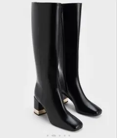 ⚠️大幅値下げCHARLES & KEITHゴールドアクセント ロングブーツ　38