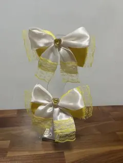 アイドル衣装　ホワイトとイエローのリボンヘアクリップ　2個セット