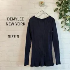【DEMYLEE NEW YORK】 リブニット 長袖トップス (S) 紺色