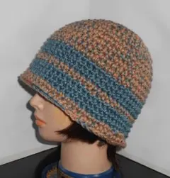 ℳ＊ブラウン系・ハンドメイド手編・クラッシャー・バケットハット【男女可能】