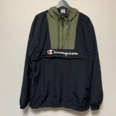 XLARGE×Champion ナイロンジャケット XL ブラック/オリーブ