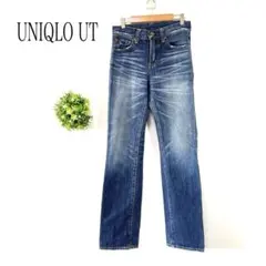 ユニクロ【ｗ６８】ストレートデニム ダークブルー フェード加工　ダメージ