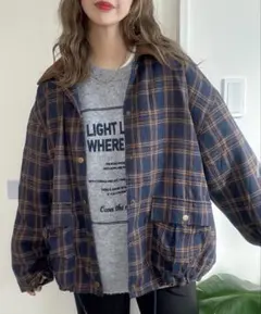 【新品】しまむらnonコラボ☆コーデュロイチェックブルゾン☆ブラウン