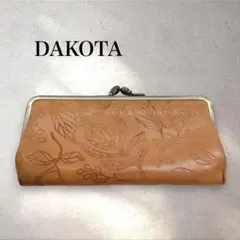DAKOTAダコタ 2つ折り長財布 がま口 葉模様 キャメルのサムネイル