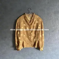 昭和レトロ水玉模様ブラウス　ヴィンテージシャツ　個性派　ドット柄　トレンド　古着