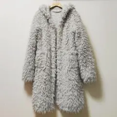 hunkemöller フリース フード付きロングコート グレー size M