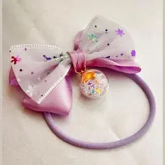 キラキラリボン❇︎ヘアゴム　ラプンツェル風　24時間以内発送　紫　ディズニー　入園