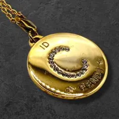 FENDI Cロゴ ラインストーン コインネックレス ゴールド 633