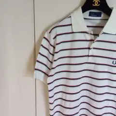 FRED PERRY　鹿の子×天竺ボーダー　ポロシャツ　М　ポルトガル製