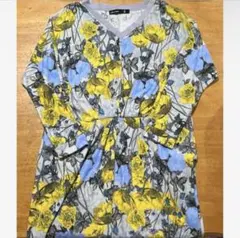 ᗦ↞◃レディース ワンピース グレー 長袖 フリーサイズ 花柄 秋 春 デート