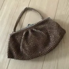 ビーズ装飾　ハンドメイド　ブラウン　クラッチバッグ