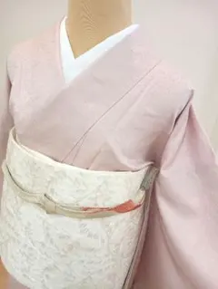 新品未使用 洗える紋意匠色無地 単衣 Lサイズ くすみピンク ポリ 裄68