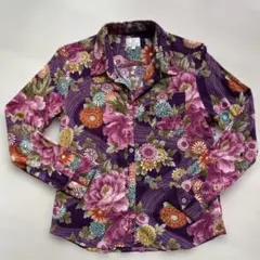 美品　タケオ キクチ 紫 和花総柄　長袖　コットン シャツＭのサムネイル