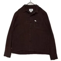 CRIMIE 美品 カスリ 柄 レーヨン オープンカラー シャツ M ブラウンのサムネイル