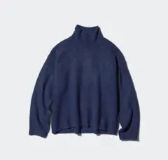 ユニクロ UNIQLO ネイビー 紺色 ハイネックニット 長袖 スフレヤーン
