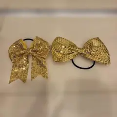 ゴールドスパンコールリボンヘアゴム2個セット