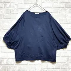 スタジオクリップ 5分袖カットソー F ネイビー パフスリーブ 綿100 無地