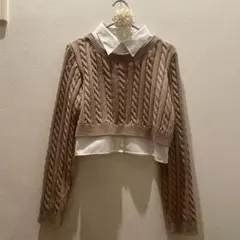 INGNI ベージュ シャツドッキングショート丈ケーブルニット