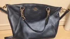 COACH ネイビー レザー ハンドバッグ
