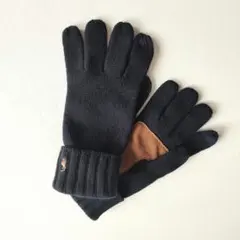 ポロラルフローレン 手袋 ウール 羊革 ワンポイント 刺繍 ネイビー