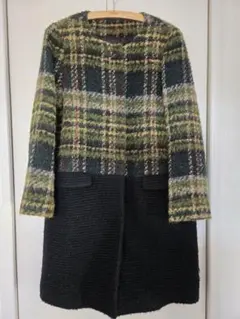 ウール系チェック柄ロングコート