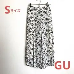 GU 花柄 タック入りガウチョパンツ ホワイトS