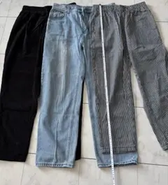 デニム パンツ 3点セット ブラック ライトブルー ストライプ