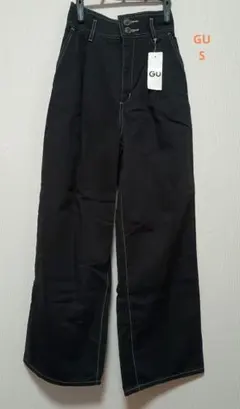 GU ライトデニムタックワイドパンツ　S　ブラック