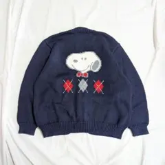 【vintage】希少90sスヌーピー・アーガイル柄ウールニットカーディガン