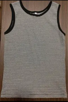 レディース　黒白ストライプ タンクトップ Lサイズ　Lサイズ　古着