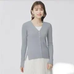 GU ワイドリブVネックカーディガン(長袖) ライトブルー　Lサイズ