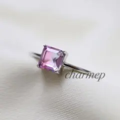 【OT097】人工バイカラートルマリンのスクエアシルバーリング