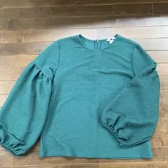 ティール ストライプ バルーンスリーブ M
