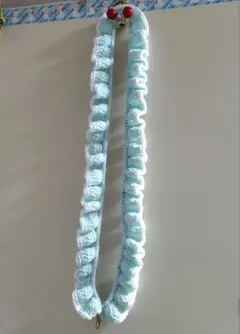 フリル スマホショルダー ブルー×ホワイト ハンドメイド 編み物 毛糸
