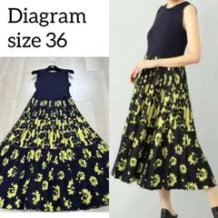 極美品✨ダイアグラム バイカラーフラワーニットワンピース 36 春夏 ネイビー