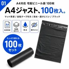 宅配ビニール袋 A4対応 100枚 ブラック 黒 防水 ネコポス ゆうパケットのサムネイル
