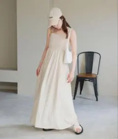 カスタネ リブ切り替えキャミワンピース
