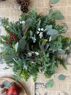 シンプルなクリスマスリース　針葉樹のグリーンが美しいリース