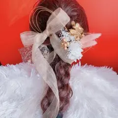 リボン☆卒業式髪飾り☆成人式髪飾り☆袴ヘア☆前撮り☆リボン☆かすみ草☆結婚式髪飾