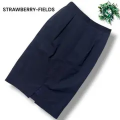 ストロベリーフィールズ 【M】タイト スカート 膝丈 ネイビー プリーツ入り
