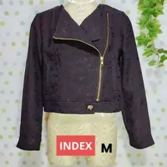 【INDEX】M 黒 レース調 ジャガード生地 甘辛ライダースジャケットのサムネイル