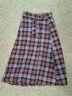 ZARA チェック ロングスカート ボタン付き