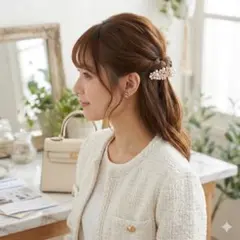 ヘアバレッタ パール ラインストーン 7cm フォーマル 結婚式 セレモニー