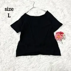 半袖カットソー ストレッチ 黒 リブ リボン 大人カジュアル 無地 シンプル