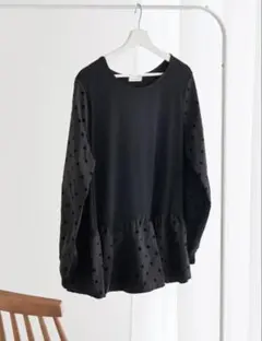 re-j リジェイ　リブ×ドットペプラムトップス　3L