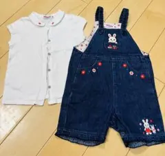 ウサギ刺繍デニムオーバーオール80㎝とトップス90㎝セット